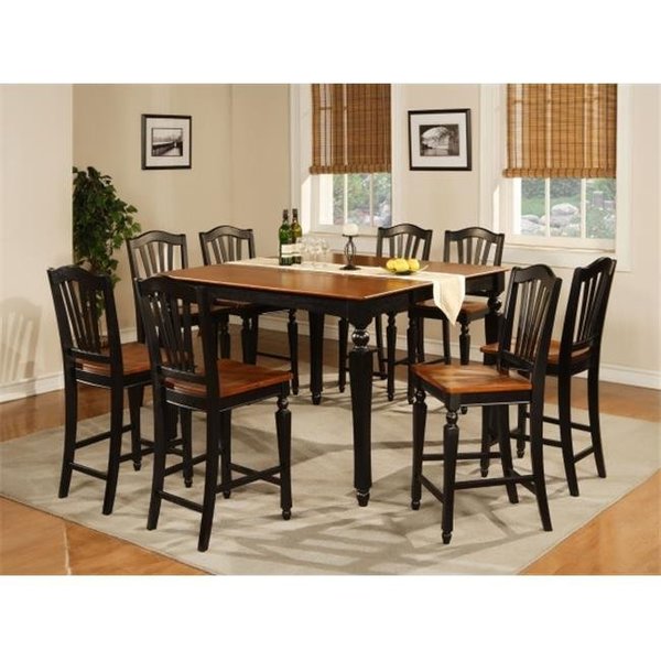 East West Furniture East West Furniture CHEL7-BLK-W Chelsea 7PC Set with Gathering 54 in. square counter height table and 6 wood seat stools CHEL7-BLK-W